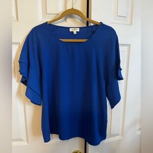 Umgee Royal Blue Layered Ruffle Sleeve Blouse